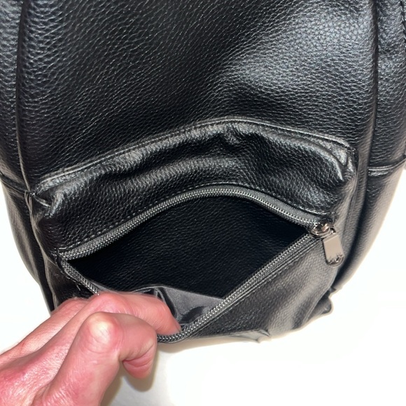 True Religion small black leather backpack with branded canvas strap EUC - Picture 3 of 8